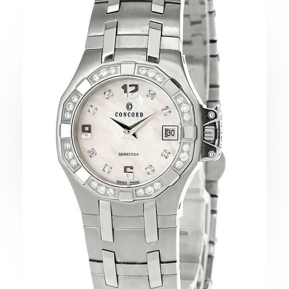 concord Accessories - Concord Saratoga Diamond Bezel Watch – Luxury Timepiece Stainless Steel Bracelet